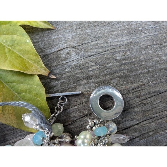 Vintage Sterling Silver Gemstone & Pearl Bracelet, Romantic Gift, Beachy Jewelry - Picture 7 of 10